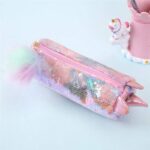Trousse unicorne paillette à sequins roses
